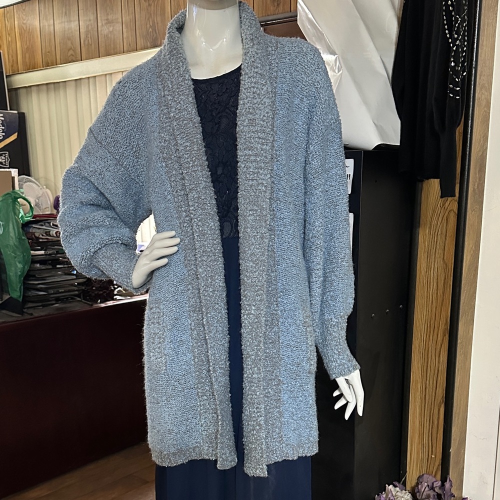 Elegant Blue Shawl Collar Cardigan